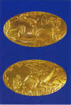 N. 87 - Grcia MICENAS. MUSEU NACIONAL DE ATENAS. Crculo Funerrio A. Tmulo IV. (1) Anel em ouro com cena de caa. (2) Anel em ouro com cena de batalha. 1600 a. C. - Ed. Th. VOUTSAS & Co. 71, 17 November str., 155 62 - Holargos Tel.: 210 65 48 120 - Athens - Greece, 2005 - Dim. 10,4x15,1 cm - Col. Ftima Bia