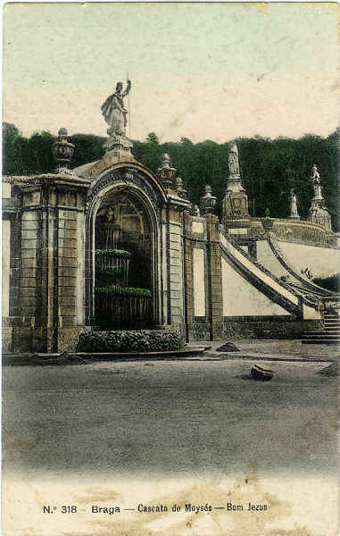 N 318 - Braga. Cascata de Moyses. Bom Jesus - Ed. Alberto Malva - SD - Dim. 8,9x14 cm - Col. M. Soares Lopes