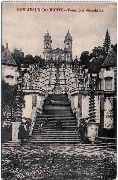 SN - BOM JESUS DO MONTE-Templo e escadaria - Editor no indicado - SD - Dim. 8,9x13,8 cm. - Col. Jaime da Silva (Circulado em 1921)