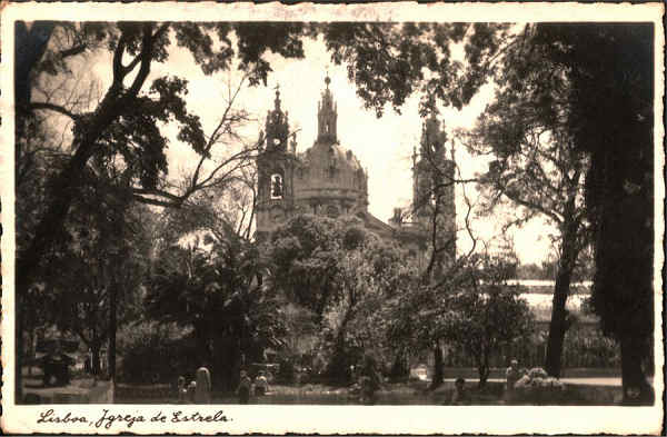 N. 9 (?) - Lisboa, Igreja da Estrela - Produco da Sociedade Nacional de Fotografia, Ld Algs (Portugal) - S/D - Dimenses: 13,8x9cm. - Col. Carneiro da Silva (Circulado em 25/09/1936)