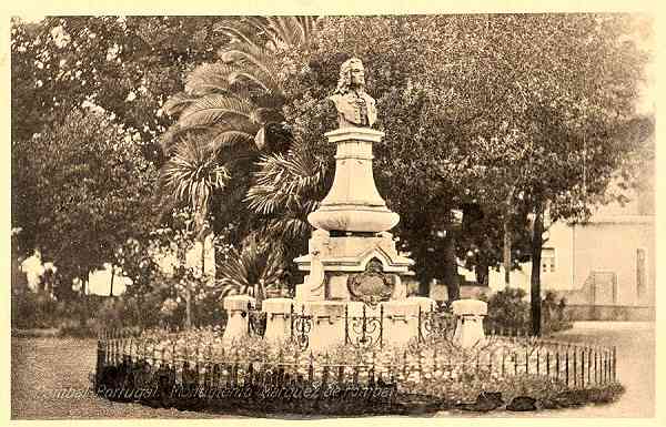 N. 5847/12 - Pombal-Portugal Monumento Marquez de Pombal - Edio de Jos Luiz da Cunha & Irmo, Sucessores - S/D - Dimenses: 14x9 cm. - Col. nio Curvo Semedo. - (Anotao antiga registada no postal: Parque onde tem logar os festival e kermesse dos bombeiros de Pombal.