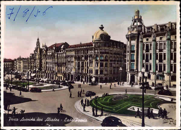 SN - PORTO. Avenida dos Aliados, Poente - Edio Santos Vistas - Dim. 14,8x10,5 cm - Circulado em 1956 - Col. A. Monge da Silva