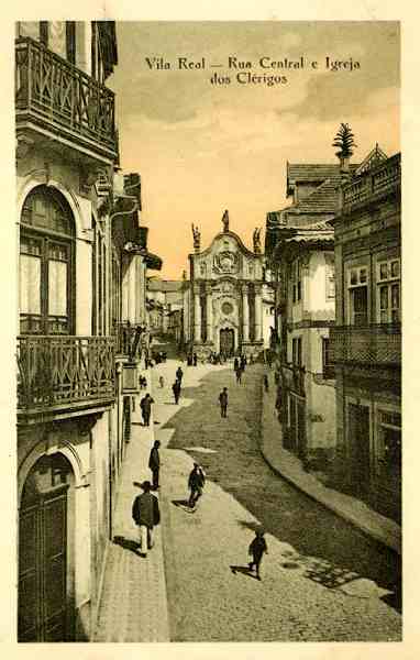 S/N - Vila Real-Rua Central e Igreja dos Clrigos - Clich de M. Monteiro, Edio da Ourivesaria Soares - S/D - Dimenses: 9x13,9 cm. - Col. Aurlio Dinis Marta.