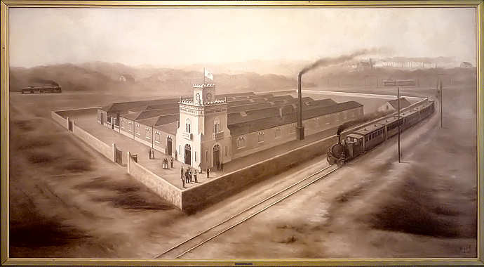 Vista da fbrica de Matosinhos em 1904. leo sobre tela de 1910, Silva & C., Porto. Clicar para ampliar,