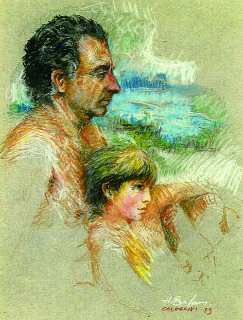 Meu irmo, Jeremias, com sua filha Sara, em Caldelas  1983, pastel - Pg. 10