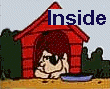 The dog is inside the dog house.