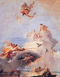 Representao do Olimpo por Giovanni Battista Tiepolo (1693-1770), na qual se v Zeus sentado numa nuvem, acompanhado de alguns deuses.