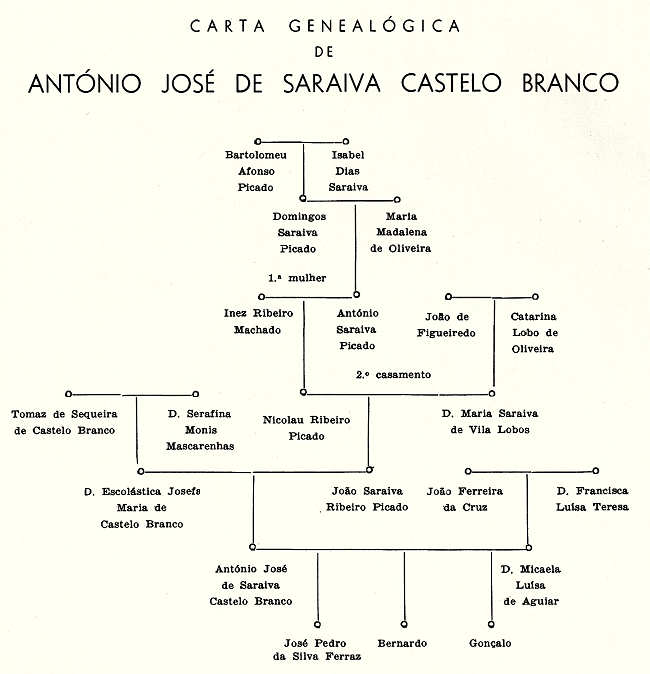 Carta genealgica de Antnio Jos de Saraiva Castelo Branco. Clicar para ampliar.