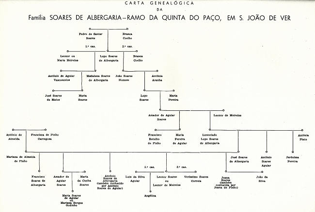 Carta genealgica da Famlia Soares de Albergaria (pg. 62) - Ramo da Quinta do Pao, em S. Joo de Ver. Clicar para ampliar.