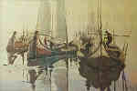 N. 017 - AVEIRO-PORTUGAL Moliceiros. Aveiro. leo sobre madeira, 1985. Original de Cndido Teles - Edio da Livraria Estante - S/D - Dimenses: 15x10 cm. - Col. Graa Maia