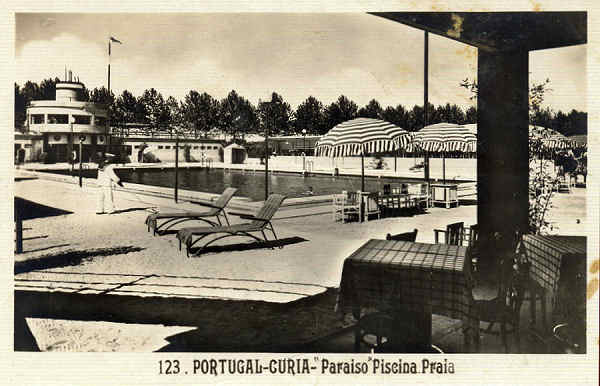 N. 123 - Portugal Curia Paraiso, Piscina, Praia - Editor Alexandre D'Almeida - Lisboa - Dimenses: 14x9 cm. - circulado 5-8-1940