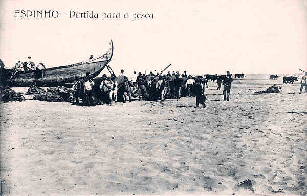 SN - Portugal. Espinho - Partida para a pesca - Editor Tabacaria Arlindo Lopes - Dim. 14x9 cm - Col. M. Chaby.