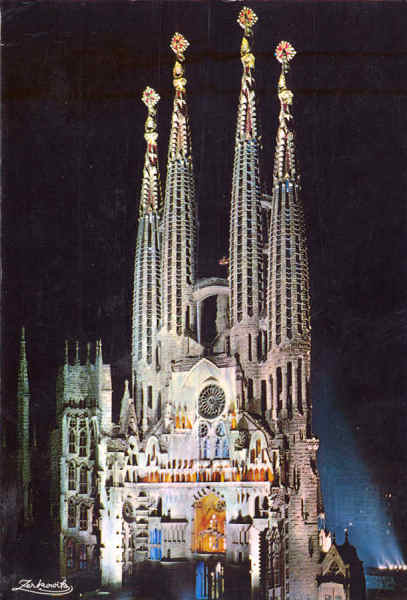 N 2162 - Barcelona.Templo Expiatria  Sagrada Famlia - Editor Talleres A. Zerkowitz, Barcelona - Carimbo Postal 1977 - Dim. 14,8x10,1 cm - Col. Amlcar Monge da Silva