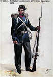 N 243-27 - Soldado Expedicionrio  Provncia de Angola, 1873 - Aguarela do Cor. Ribeiro Artur - Edio Jornal do Exrcito, 1987 - Dim. 15x10,3 cm - Col. A. Monge da Silva