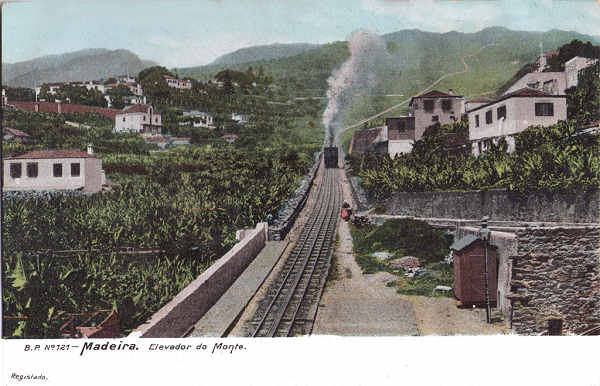 N 121 - Funchal, Elevador do Monte (2) - Editor B.P. - Dim. 139x91 mm - Col. A. Monge da Silva (c. 1907)