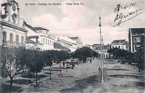 N. 643 - Caldas da Rainha - Praa Maria Pia - Edio Alberto Malva - Circulado em 1909 - Dimenses: 13,7x8,9 cm. - Col. Miguel Chaby.