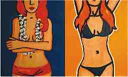 Referendo: bikini ou monpkini? - Referendum: bikini or monokini? | Acrlico s/ tela c/ colagens - Acrylic on canvas with collages | 100x600 cm. 2006
